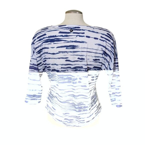 prAna Aleah Top Womens Medium V Neck Lightweight Blue White USA Tissue Jersey - Picture 3 of 6